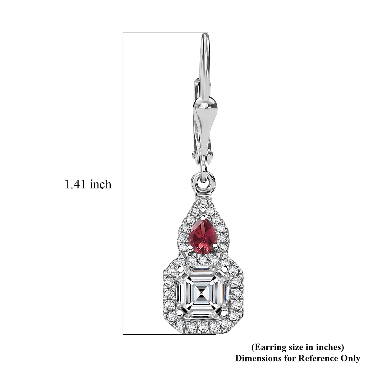 Doorbuster D'Joy Asscher Cut Moissanite and Ouro Fino Rubellite 3.20 ctw Mirrored Monolith Earrings in Rhodium Over Sterling Silver image number 5