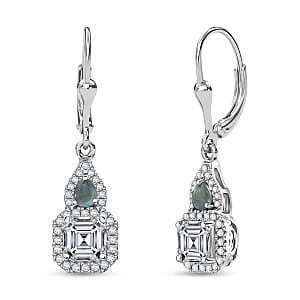Doorbuster D'Joy Asscher Cut Moissanite and Narsipatnam Alexandrite 3.35 ctw Mirrored Monolith Earrings in Rhodium Over Sterling Silver