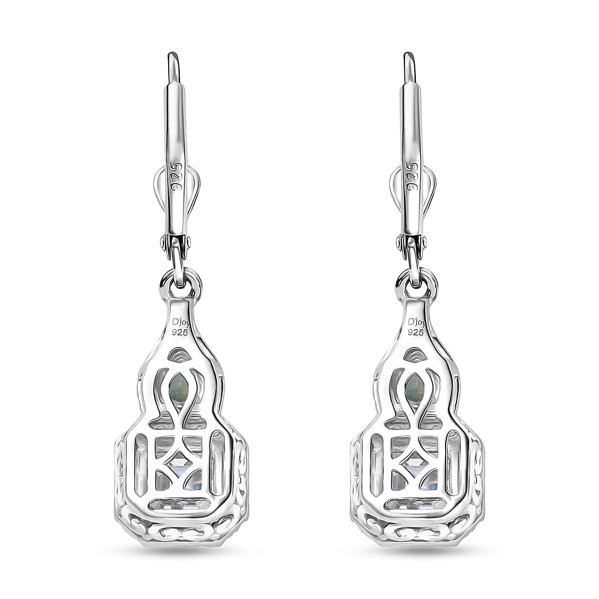 Doorbuster D'Joy Asscher Cut Moissanite and Narsipatnam Alexandrite 3.35 ctw Mirrored Monolith Earrings in Rhodium Over Sterling Silver image number 4