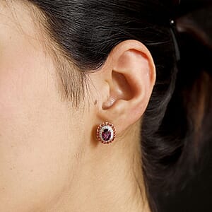 Certified & Appraised Luxoro AAA Radiant Ember Garnet, Padparadscha Sapphire, I2 Diamond 3.00 ctw Stud Earrings in 10K Yellow Gold