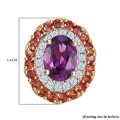 Certified & Appraised Luxoro AAA Radiant Ember Garnet, Padparadscha Sapphire, I2 Diamond 3.00 ctw Stud Earrings in 10K Yellow Gold