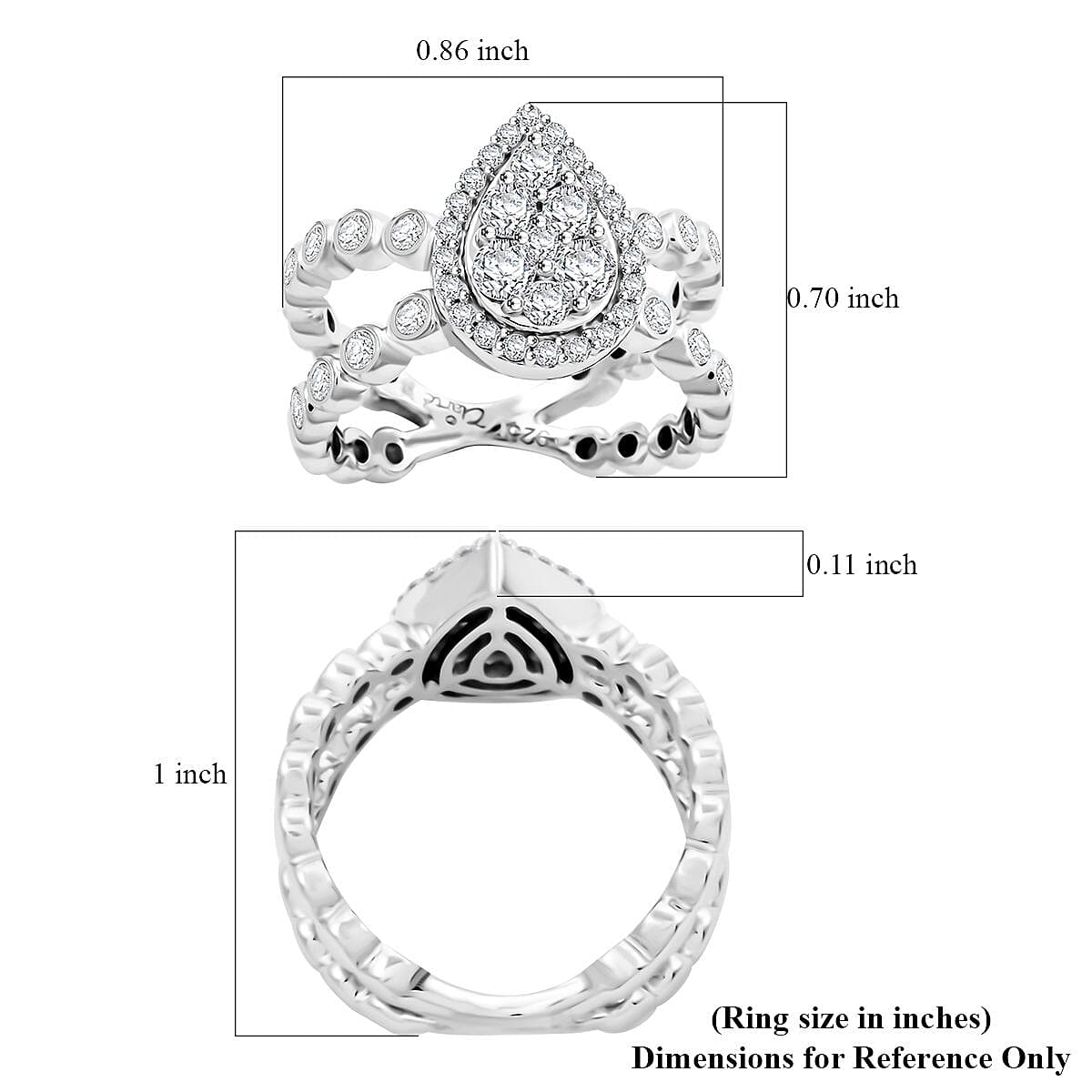 Clarte Sweetheart Pear Collection Moissanite 1.10 ctw Ring in Sterling Silver (Size 8.0)  image number 4