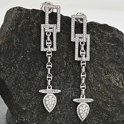 Clarte Tetris Collection Moissanite 1.00 ctw Earrings in Sterling Silver