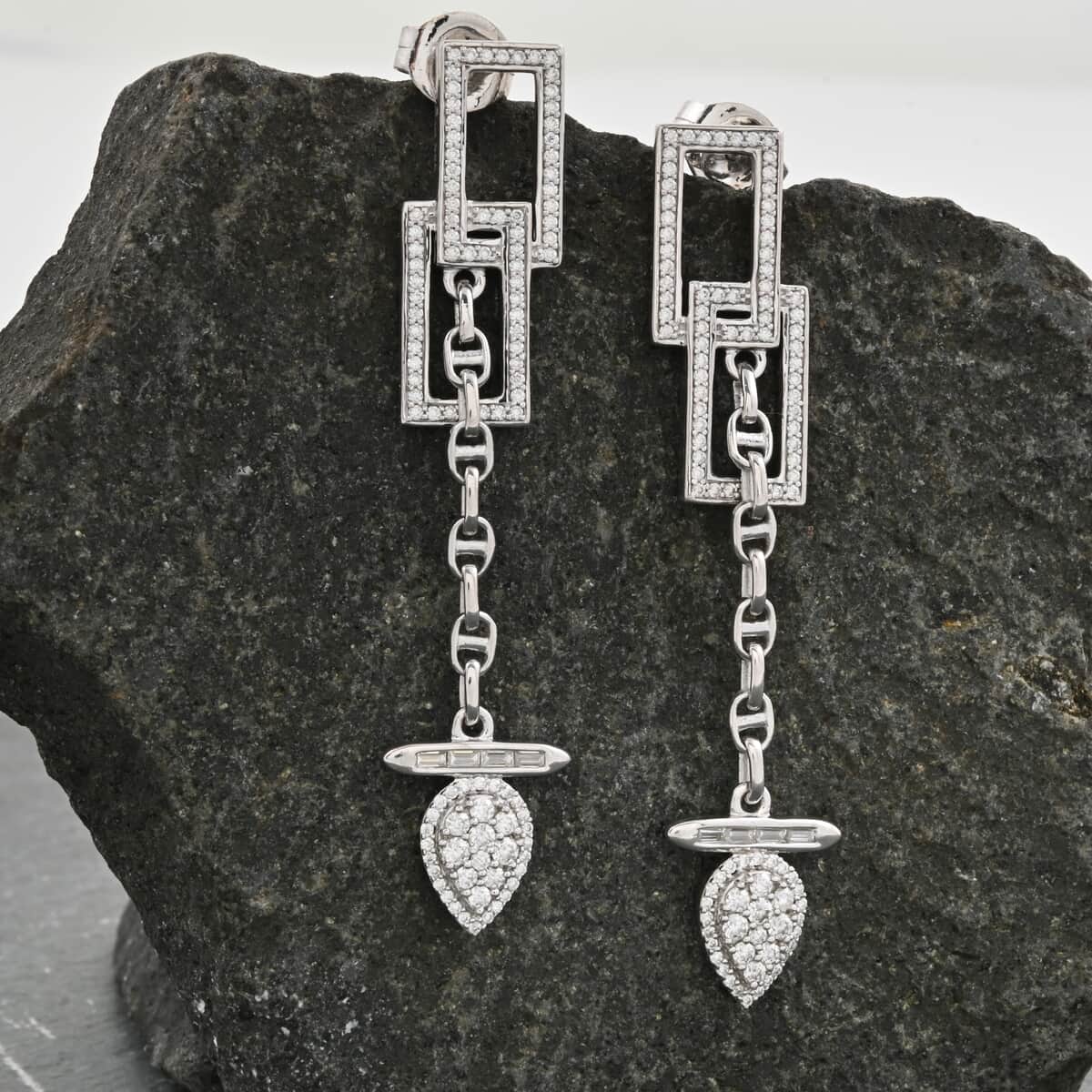 Clarte Tetris Collection Moissanite 1.00 ctw Earrings in Sterling Silver image number 2