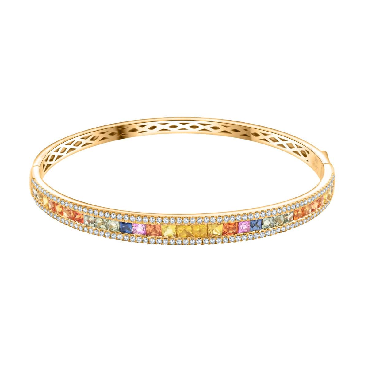 Ankur Treasure Chest Clarte Prima Collection Multi Sapphire and Moissanite 5.40 ctw Bangle Bracelet in Vermeil YG Over Sterling Silver (6.50 In) image number 0