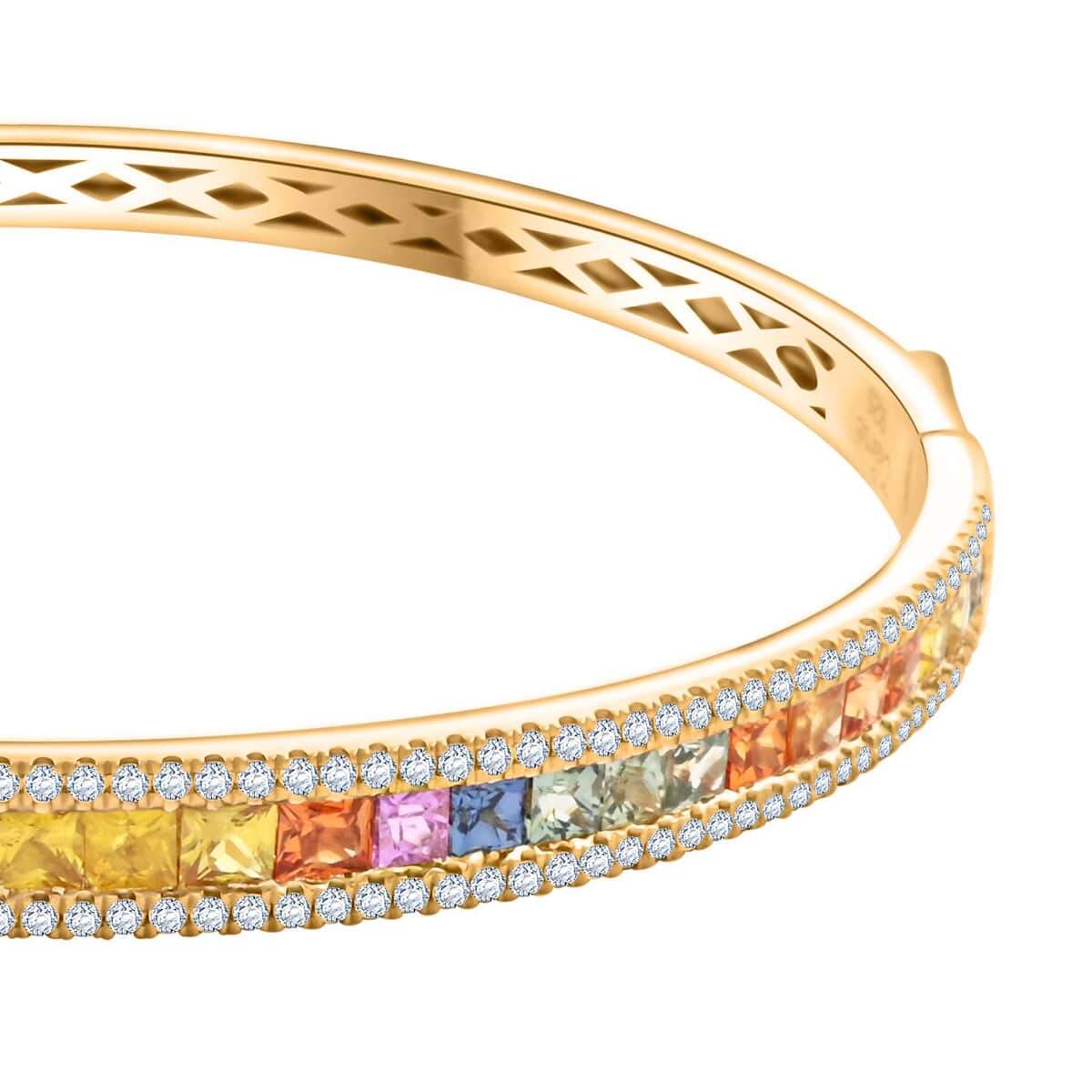 Ankur Treasure Chest Clarte Prima Collection Multi Sapphire and Moissanite 5.40 ctw Bangle Bracelet in Vermeil YG Over Sterling Silver (6.50 In) image number 3