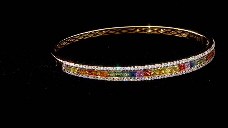 Ankur Treasure Chest Clarte Prima Collection Multi Sapphire, Moissanite Bangle Bracelet in Vermeil YG Over Sterling Silver (6.50 In) 5.40 ctw