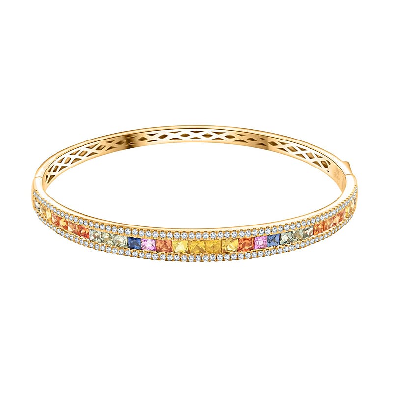 Ankur Treasure Chest Clarte Prima Collection Multi Sapphire and Moissanite 5.40 ctw Bangle Bracelet in Vermeil YG Over Sterling Silver (8.0 In)