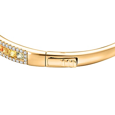 Ankur Treasure Chest Clarte Prima Collection Multi Sapphire and Moissanite 5.40 ctw Bangle Bracelet in Vermeil YG Over Sterling Silver (8.0 In)