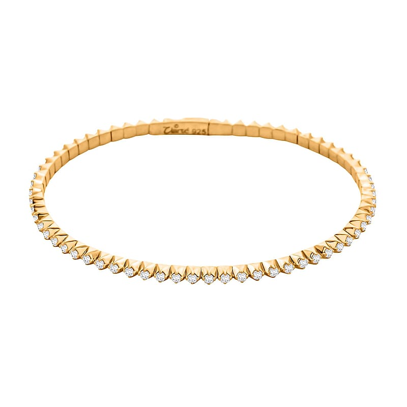Clarte NU Tennis Flex Collection Moissanite 1.40 ctw Bangle Bracelet in Vermeil Yellow Gold Over Sterling Silver (6.50 In)