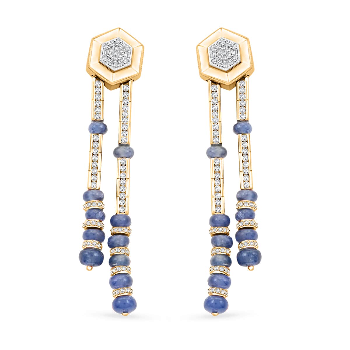 Clarte Prismatic Collection Blue Sapphire and Moissanite 8.50 ctw Earrings in Vermeil Yellow Gold Over Sterling Silver image number 0