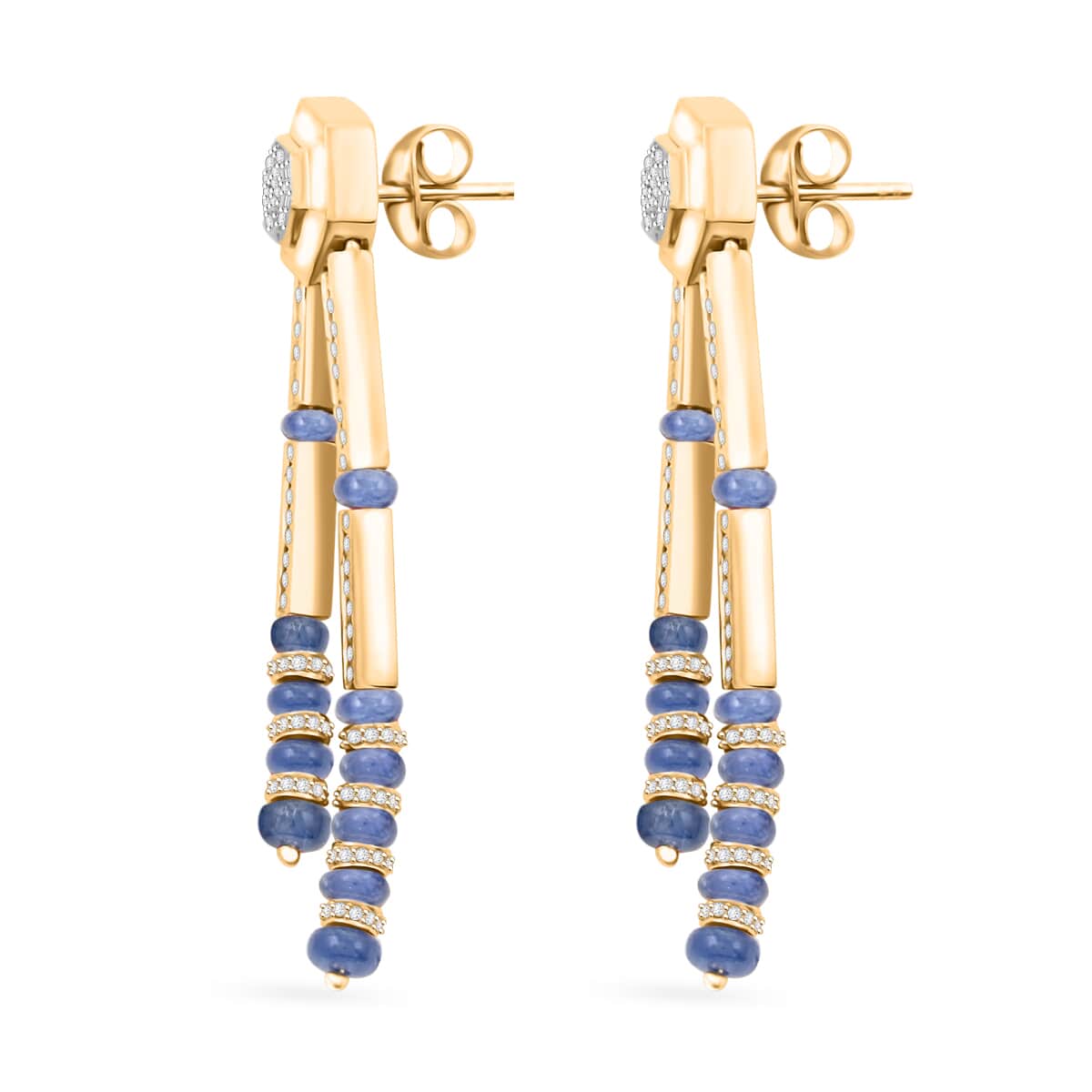 Clarte Prismatic Collection Blue Sapphire and Moissanite 8.50 ctw Earrings in Vermeil Yellow Gold Over Sterling Silver image number 3