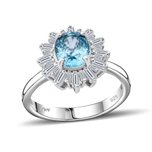 Premium Cambodian Blue Zircon and Moissanite 3.80 ctw Snowflake Ring in Rhodium Over Sterling Silver (Size 10.0)