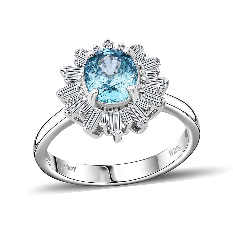 Premium Cambodian Blue Zircon and Moissanite 3.80 ctw Snowflake Ring in Rhodium Over Sterling Silver (Size 10.0)