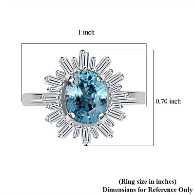 Premium Cambodian Blue Zircon and Moissanite 3.80 ctw Snowflake Ring in Rhodium Over Sterling Silver (Size 10.0)