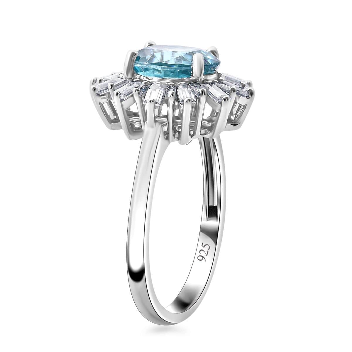 Premium Cambodian Blue Zircon and Moissanite 3.80 ctw Snowflake Ring in Rhodium Over Sterling Silver (Size 7.0) image number 3