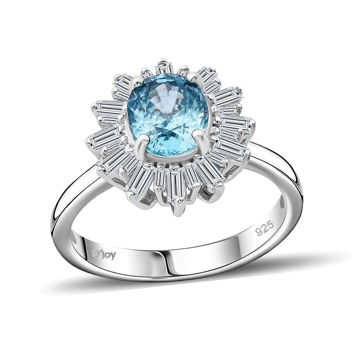 Premium Cambodian Blue Zircon and Moissanite 3.80 ctw Snowflake Ring in Rhodium Over Sterling Silver (Size 9.0) image number 0