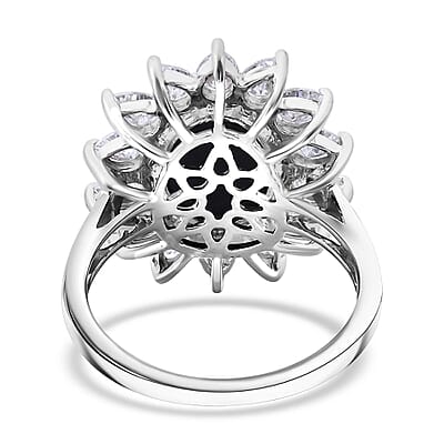 Blue Star Sapphire (DF) and Moissanite 8.25 ctw Starlite Celestial Ring in Rhodium Over Sterling Silver (Size 10.0)