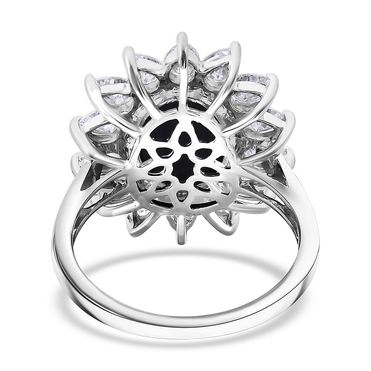 Blue Star Sapphire (DF) and Moissanite 8.25 ctw Starlite Celestial Ring in Rhodium Over Sterling Silver (Size 6.0) image number 4