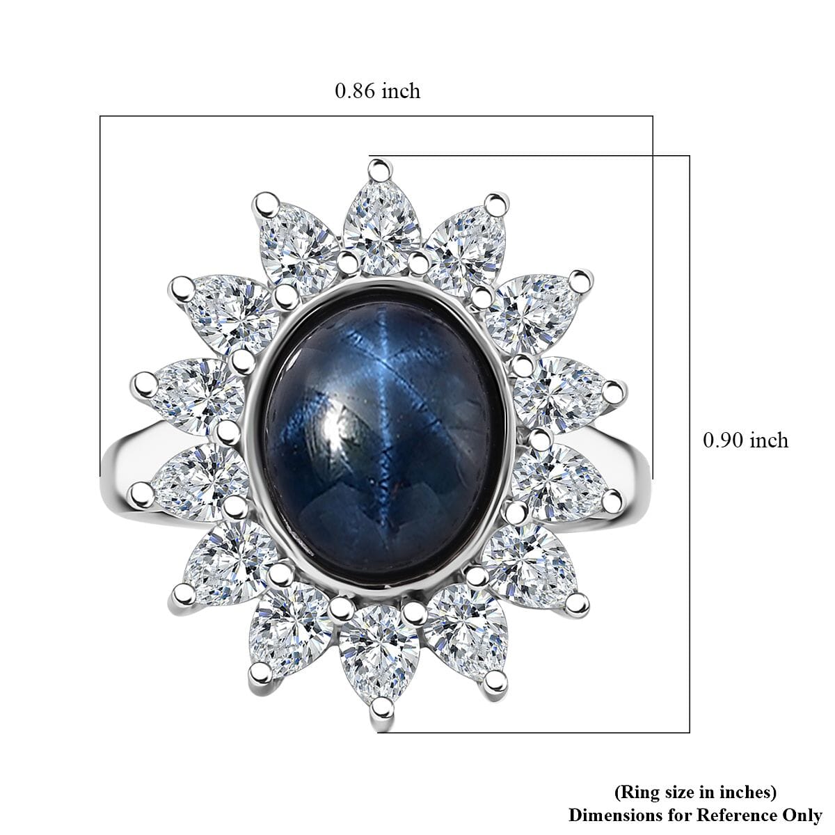 Blue Star Sapphire (DF) and Moissanite 8.25 ctw Starlite Celestial Ring in Rhodium Over Sterling Silver (Size 9.0) image number 5