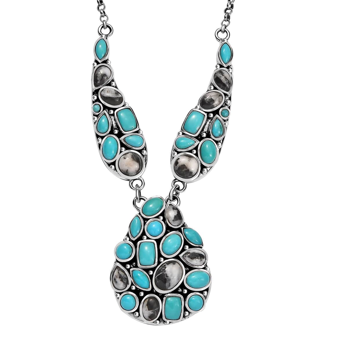 Artisan Crafted Sleeping Beauty Turquoise and White Buffalo 16.25 ctw Necklace in Black Oxidized Sterling Silver 18 Inches image number 0