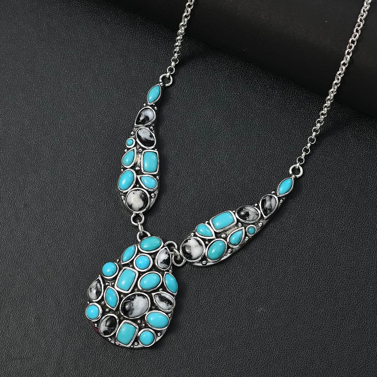 Artisan Crafted Sleeping Beauty Turquoise and White Buffalo 16.25 ctw Necklace in Black Oxidized Sterling Silver 18 Inches image number 1