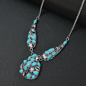 D'Joy Artisan Crafted Sleeping Beauty Turquoise and White Buffalo 16.25 ctw Necklace in Black Oxidized Sterling Silver 18 Inches
