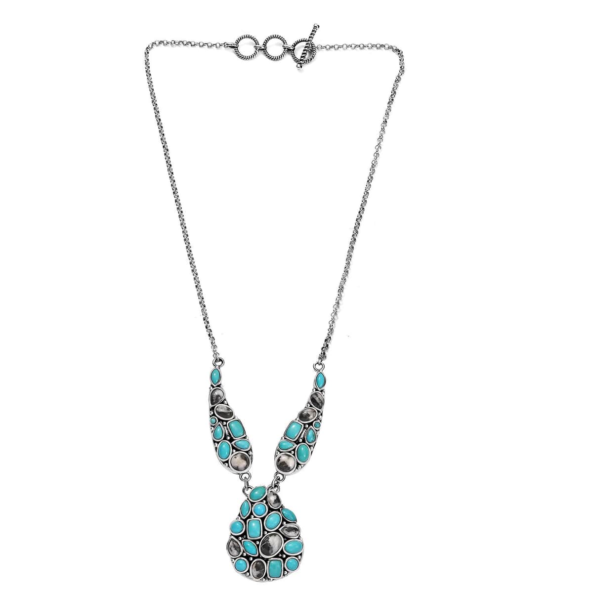 Artisan Crafted Sleeping Beauty Turquoise and White Buffalo 16.25 ctw Necklace in Black Oxidized Sterling Silver 18 Inches image number 3