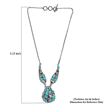D'Joy Artisan Crafted Sleeping Beauty Turquoise and White Buffalo 16.25 ctw Necklace in Black Oxidized Sterling Silver 18 Inches