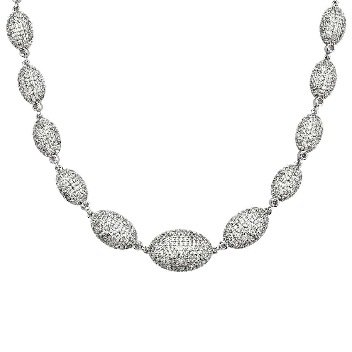 Simulated Diamond Lustrous Link Necklace in Silvertone 18.5 Inches image number 0