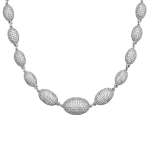 Simulated Diamond Lustrous Link Necklace in Silvertone 18.5 Inches