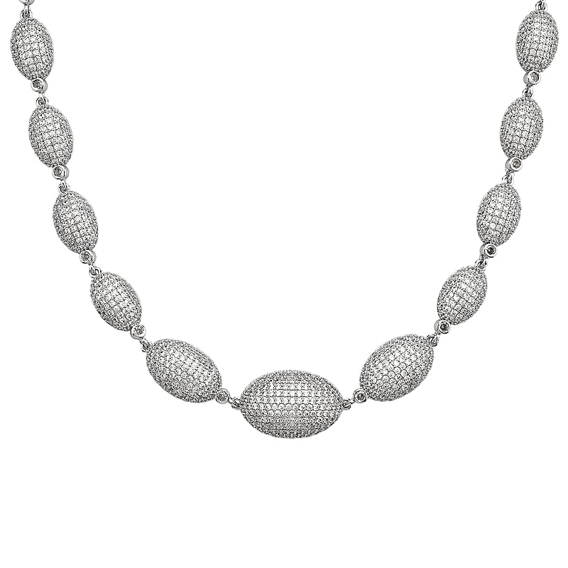 Simulated Diamond Lustrous Link Necklace in Silvertone 18.5 Inches