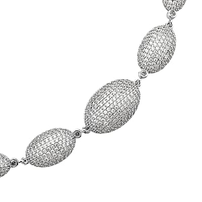 Simulated Diamond Lustrous Link Necklace in Silvertone 18.5 Inches