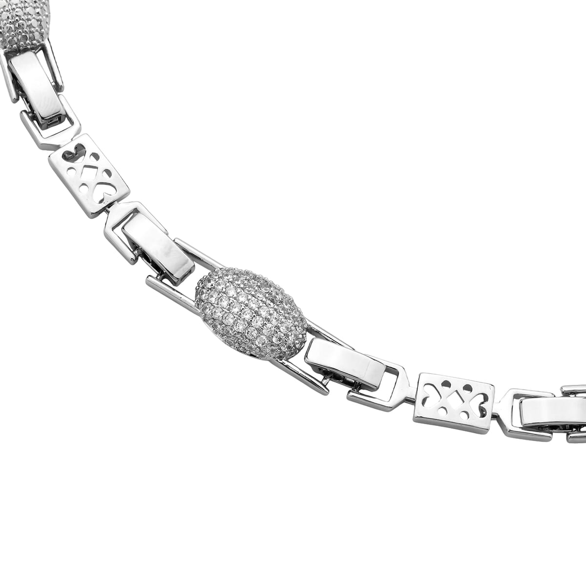Simulated Diamond Lustrous Link Necklace in Silvertone 18.5 Inches image number 3