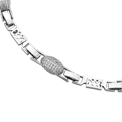 Simulated Diamond Lustrous Link Necklace in Silvertone 18.5 Inches