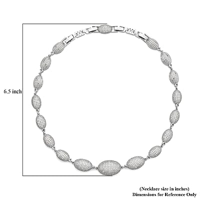 Simulated Diamond Lustrous Link Necklace in Silvertone 18.5 Inches