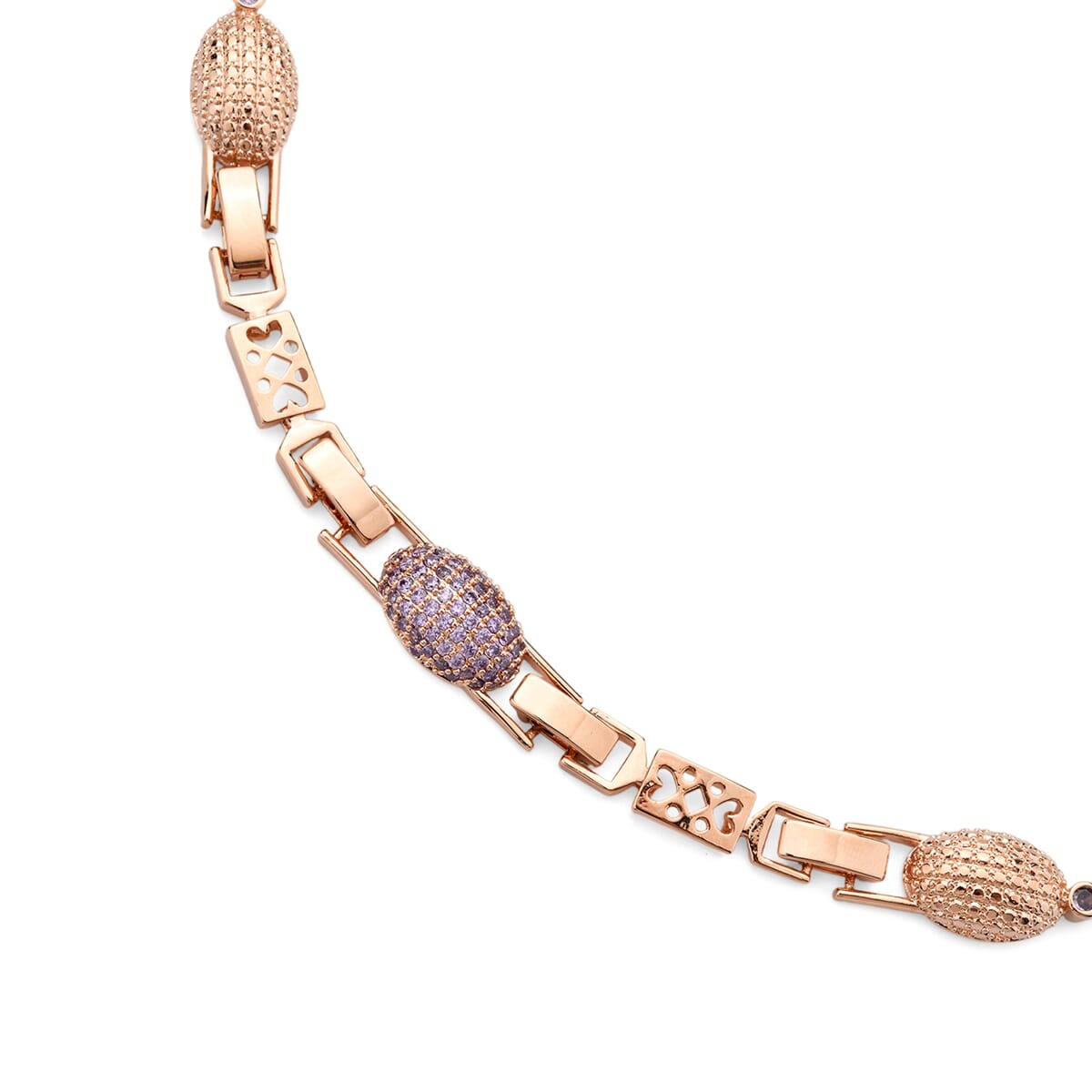 Simulated Purple Diamond Lustrous Link Necklace in Rosetone 18.5 Inches image number 4