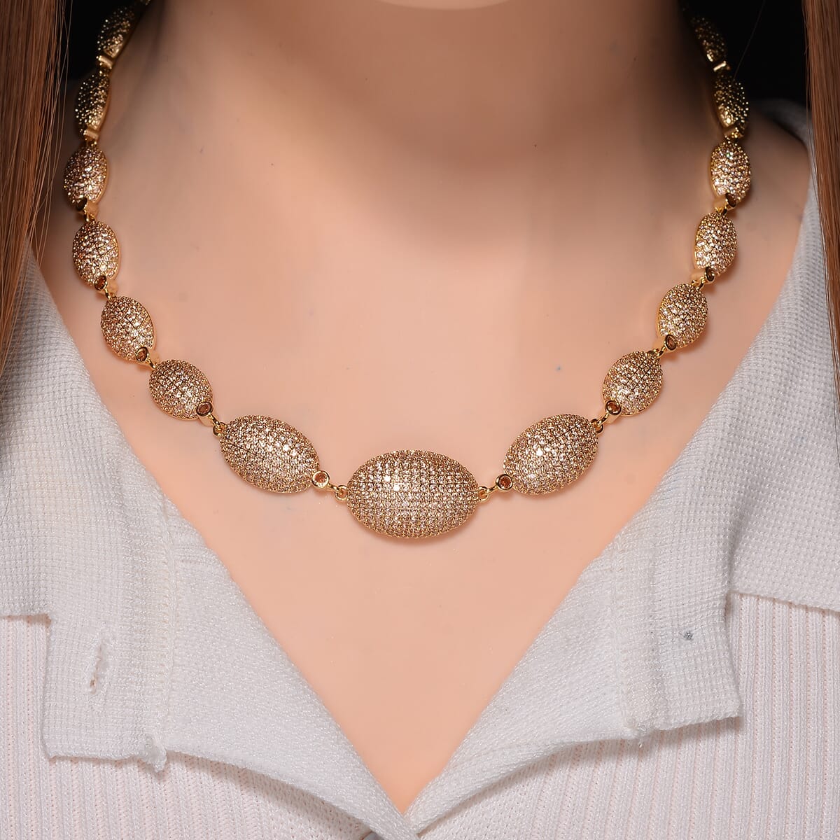 Simulated Champagne Diamond Lustrous Link Necklace in Goldtone 18.5 Inches image number 1