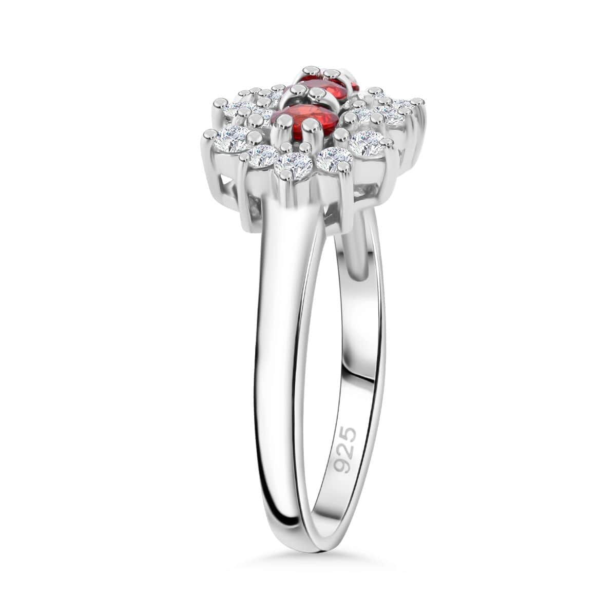 Premium Red Sapphire and Moissanite 1.40 ctw Scarlet Blossom Ring in Rhodium Over Sterling Silver (Size 10.0) image number 3