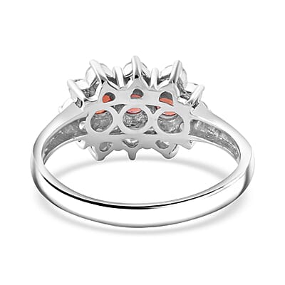 Premium Red Sapphire and Moissanite 1.40 ctw Scarlet Blossom Ring in Rhodium Over Sterling Silver (Size 10.0)