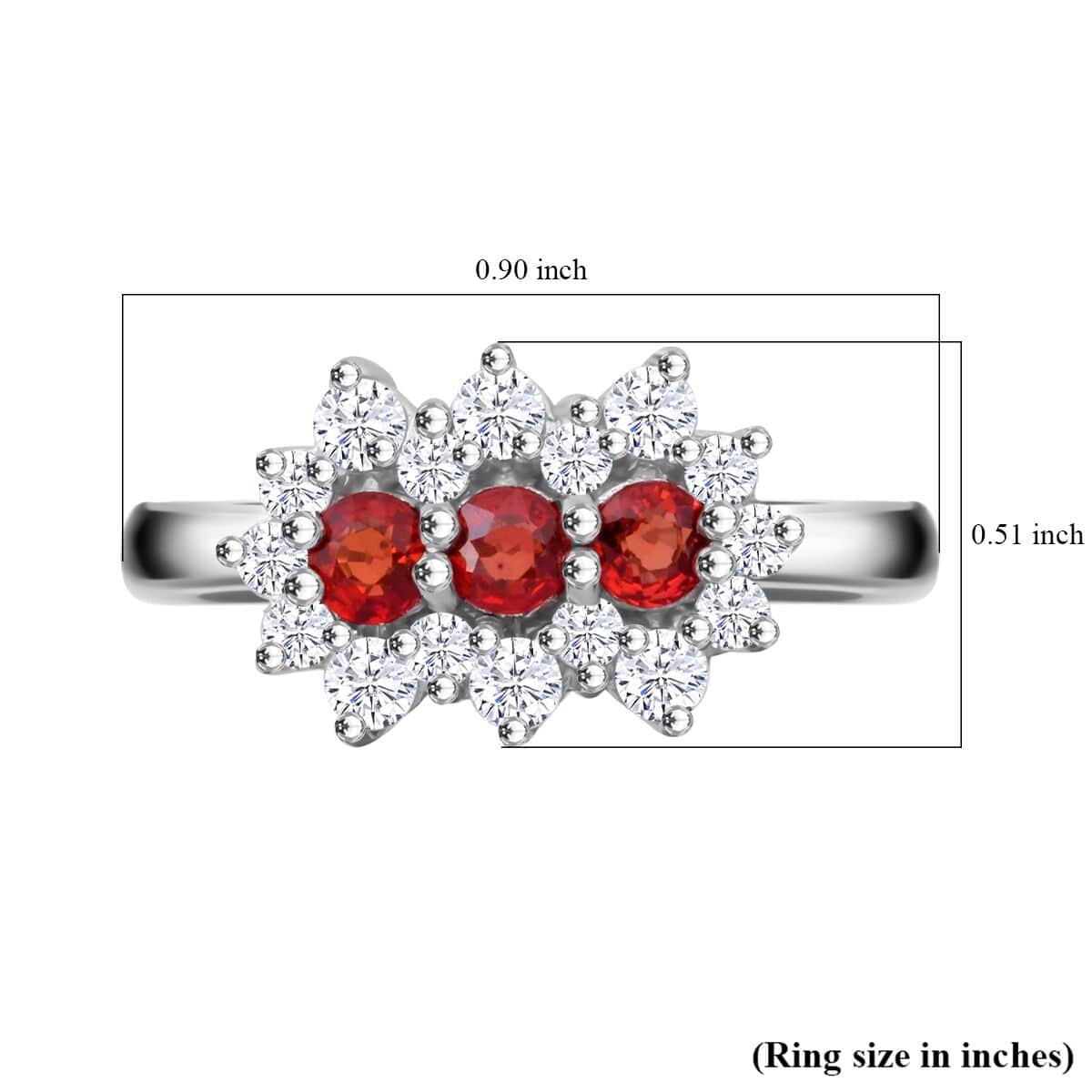 Premium Red Sapphire and Moissanite 1.40 ctw Scarlet Blossom Ring in Rhodium Over Sterling Silver (Size 10.0) image number 5