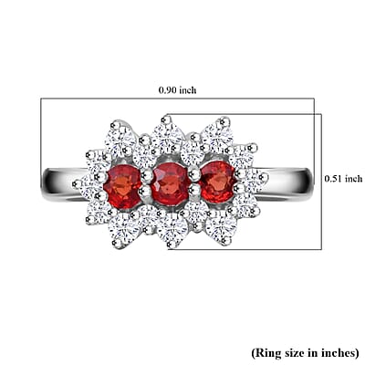 Premium Red Sapphire and Moissanite 1.40 ctw Scarlet Blossom Ring in Rhodium Over Sterling Silver (Size 10.0)