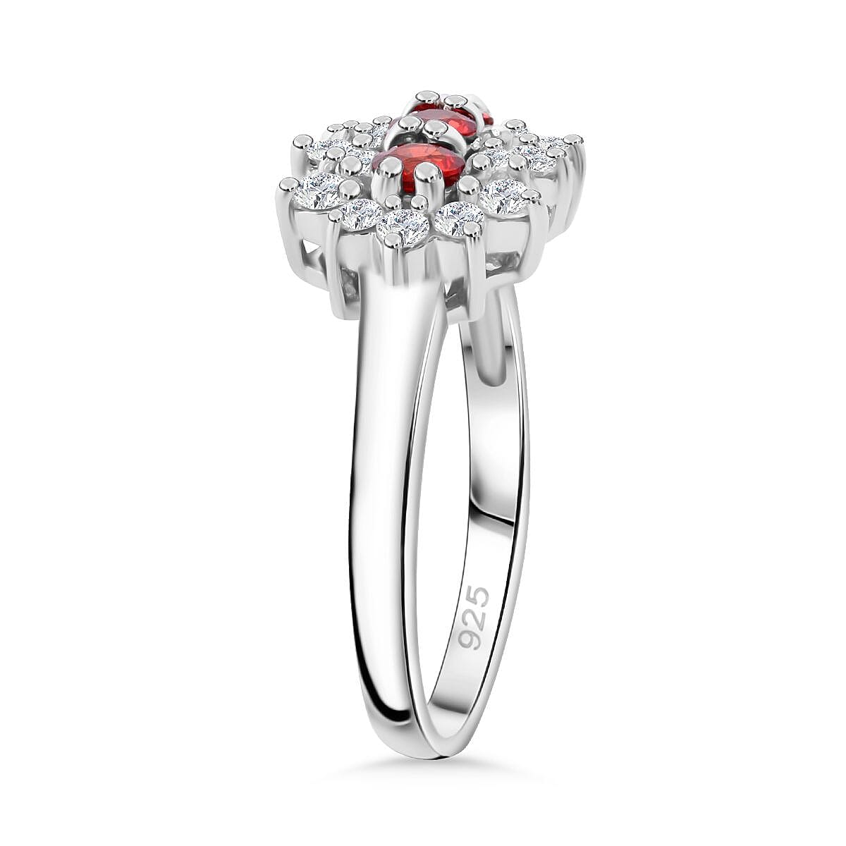 Premium Red Sapphire and Moissanite 1.40 ctw Scarlet Blossom Ring in Rhodium Over Sterling Silver (Size 5.0) image number 3