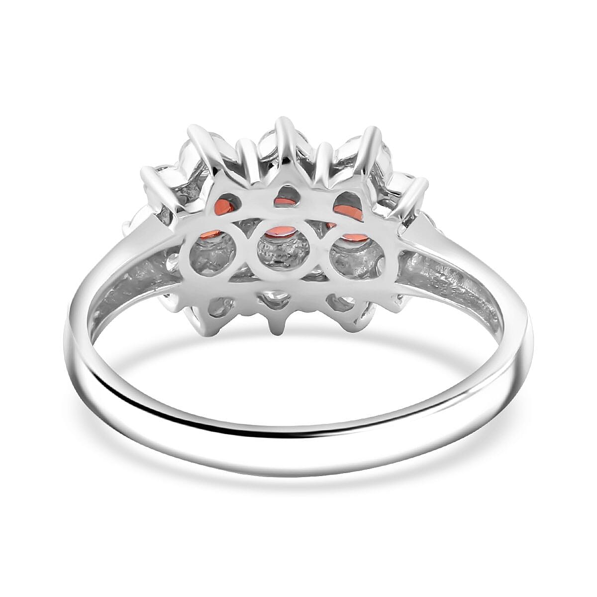 Premium Red Sapphire and Moissanite 1.40 ctw Scarlet Blossom Ring in Rhodium Over Sterling Silver (Size 5.0) image number 4