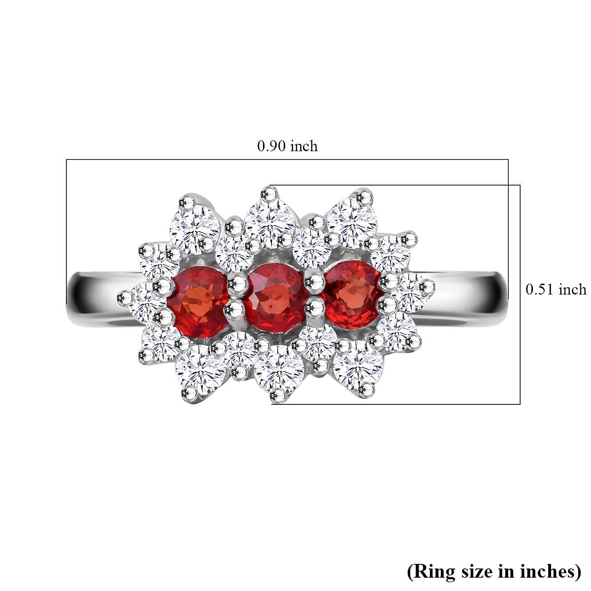 Premium Red Sapphire and Moissanite 1.40 ctw Scarlet Blossom Ring in Rhodium Over Sterling Silver (Size 5.0) image number 5