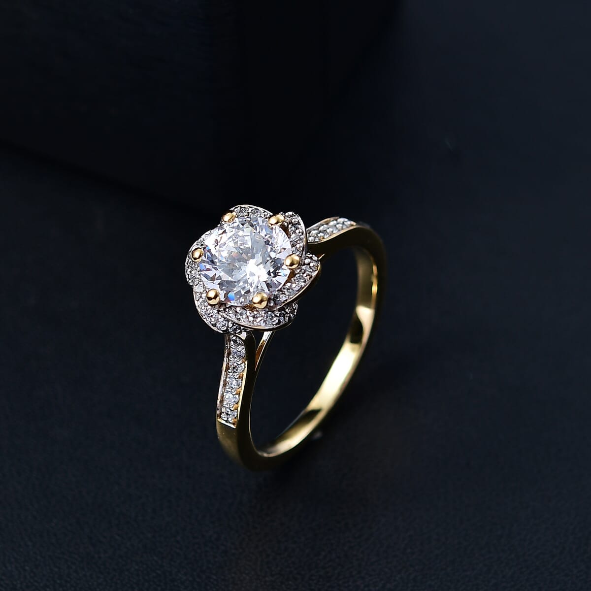 J Francis Embellished with 120 Facet Zirconia by Swarovski 3.90 ctw Swirl Ring in 18K Vermeil Yellow Gold Over Sterling Silver (Size 8.0) image number 1