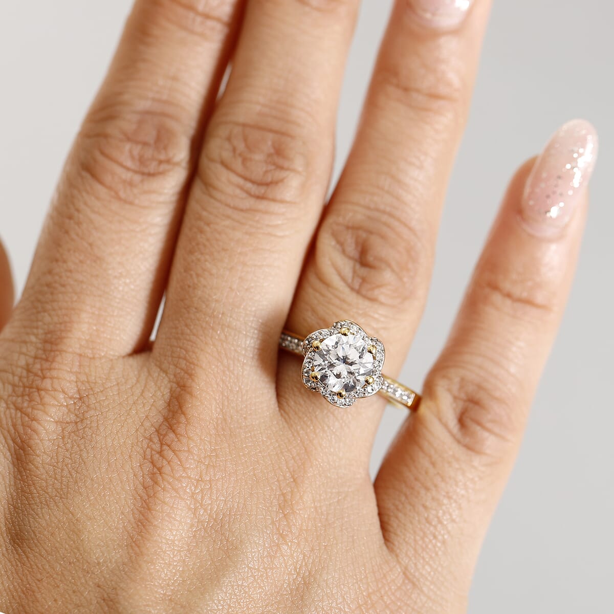 J Francis Embellished with 120 Facet Zirconia by Swarovski 3.90 ctw Swirl Ring in 18K Vermeil Yellow Gold Over Sterling Silver (Size 8.0) image number 2