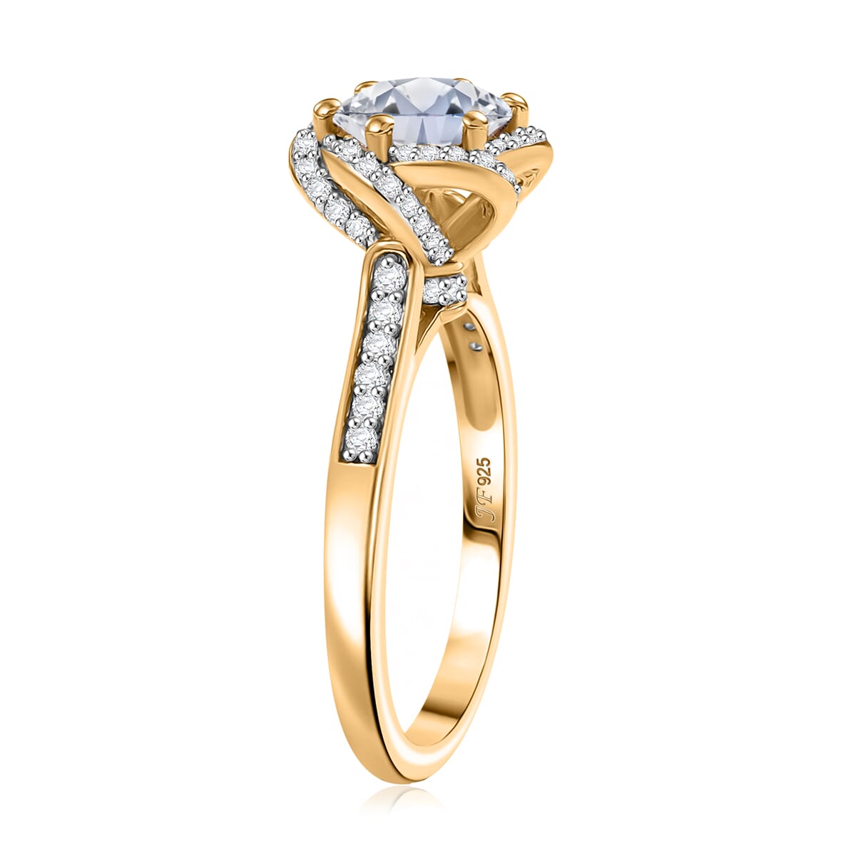 J Francis Embellished with 120 Facet Zirconia by Swarovski 3.90 ctw Swirl Ring in 18K Vermeil Yellow Gold Over Sterling Silver (Size 8.0) image number 3