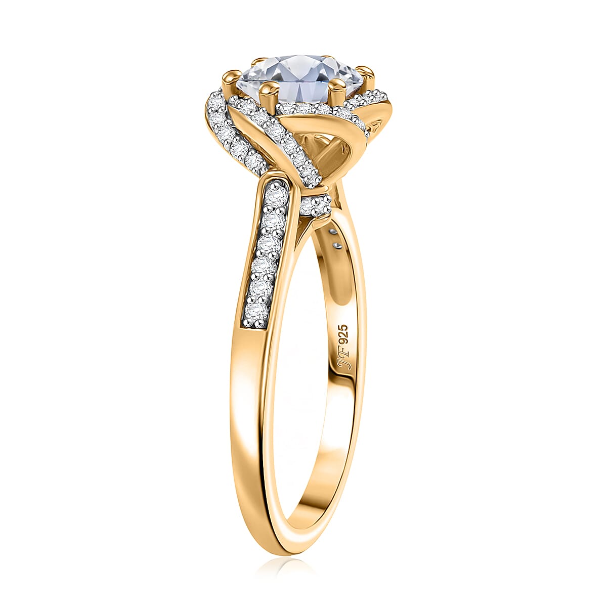J Francis Embellished with 120 Facet Zirconia by Swarovski 3.90 ctw Swirl Ring in 18K Vermeil Yellow Gold Over Sterling Silver (Size 9.0) image number 3