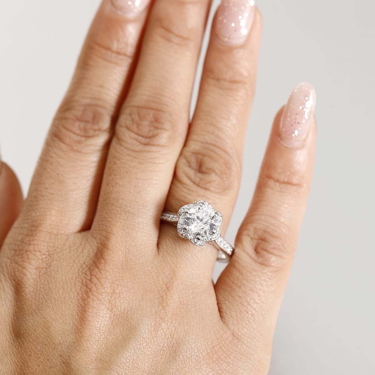J Francis Embellished with 120 Facet Zirconia by Swarovski 3.90 ctw Swirl Ring in Rhodium Over Sterling Silver (Size 5.0) image number 2